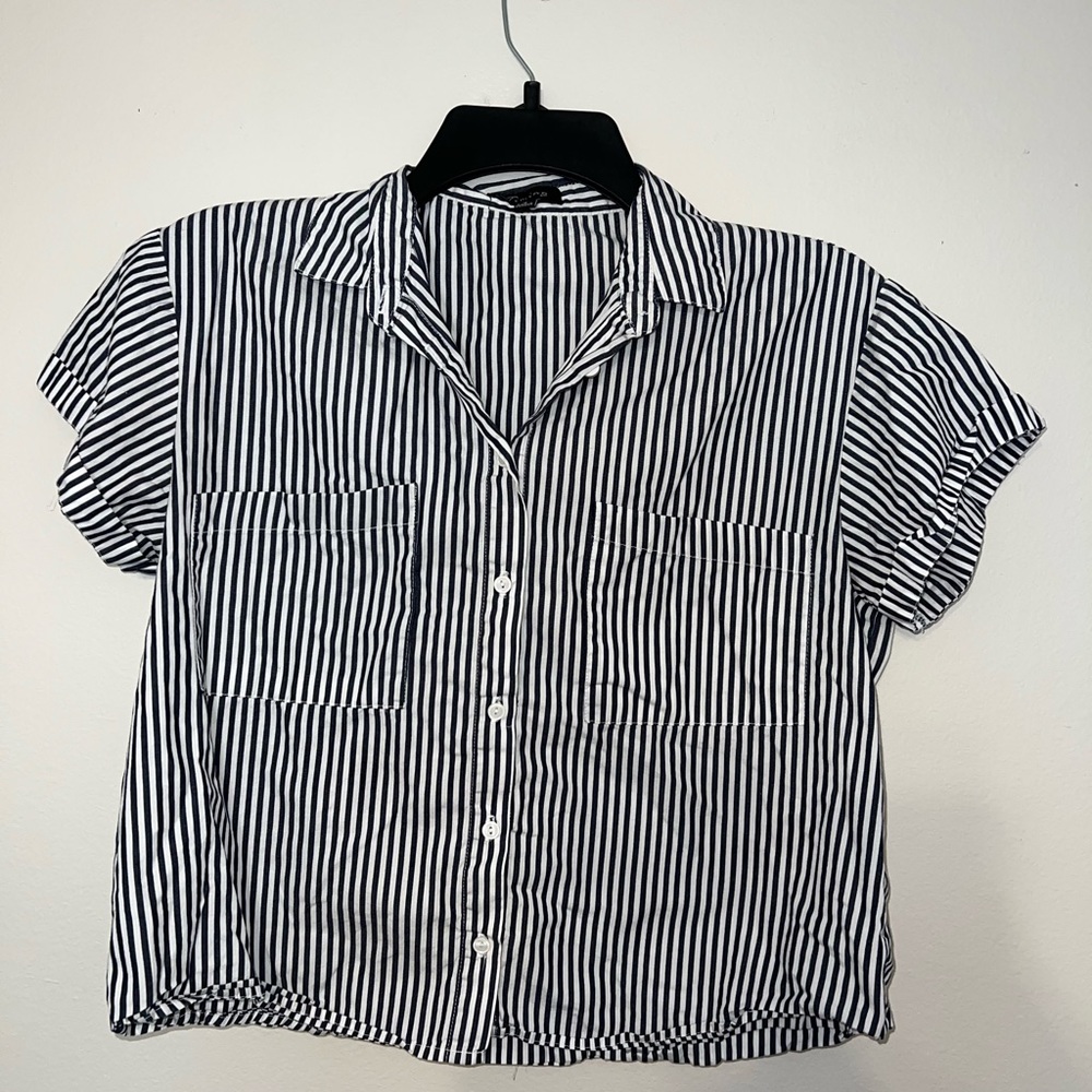 Striped Cropped Button Up - Size Small
